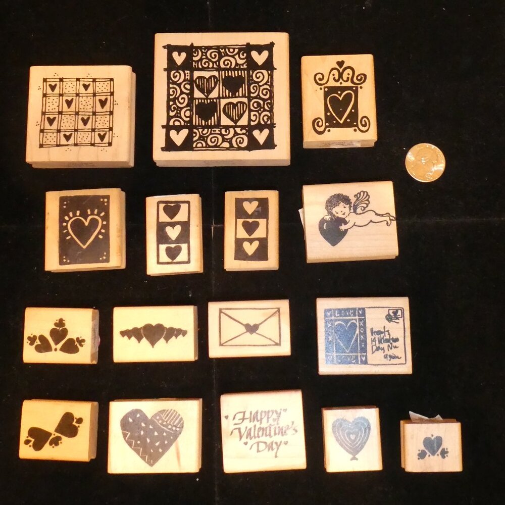 Lot of 16 A Stamp in the Hand Wood-mounted Rubber Heart Stamps